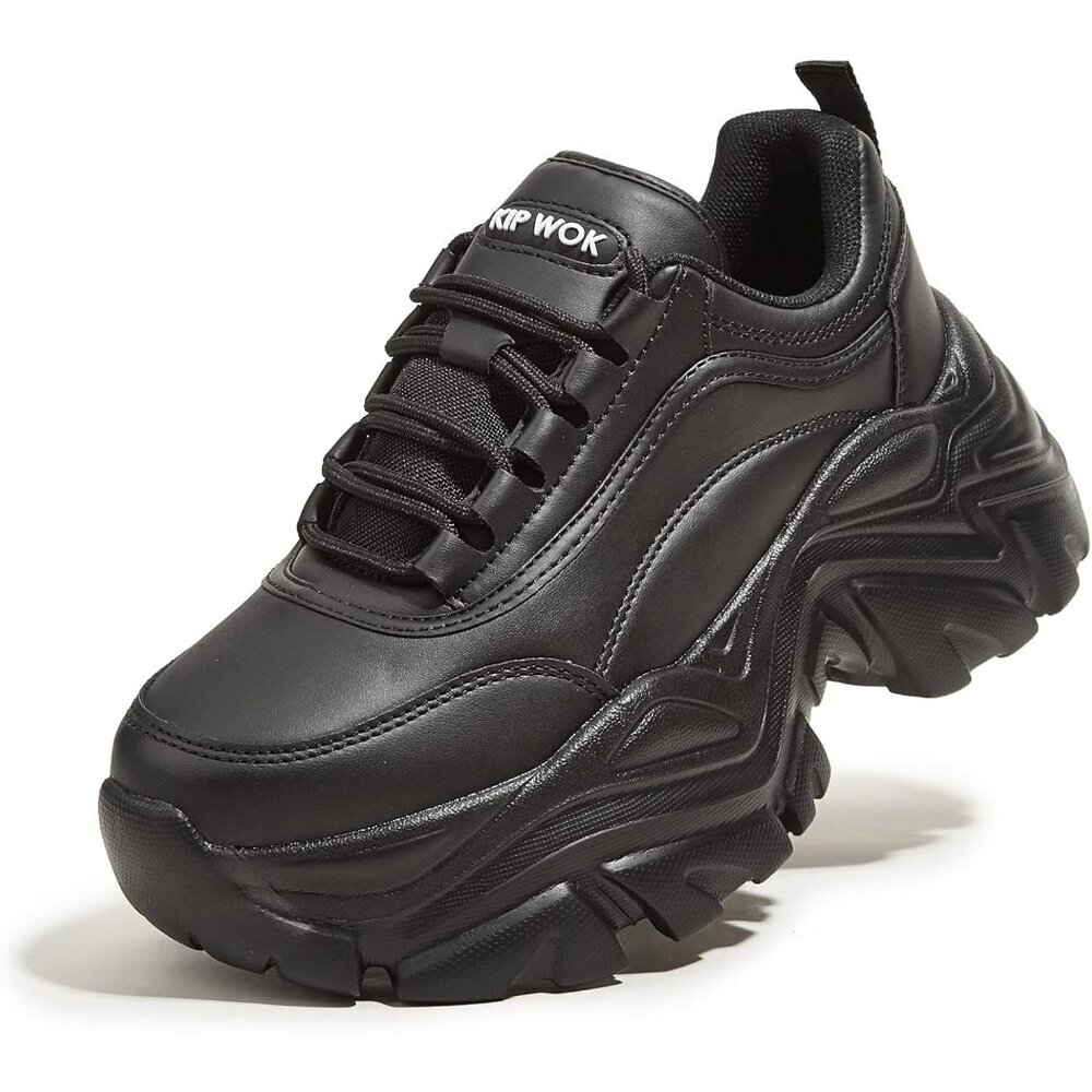 〽️Women Sneakers Comfortable Black Lace-Up Athletic Casual Platform Walking Shoe